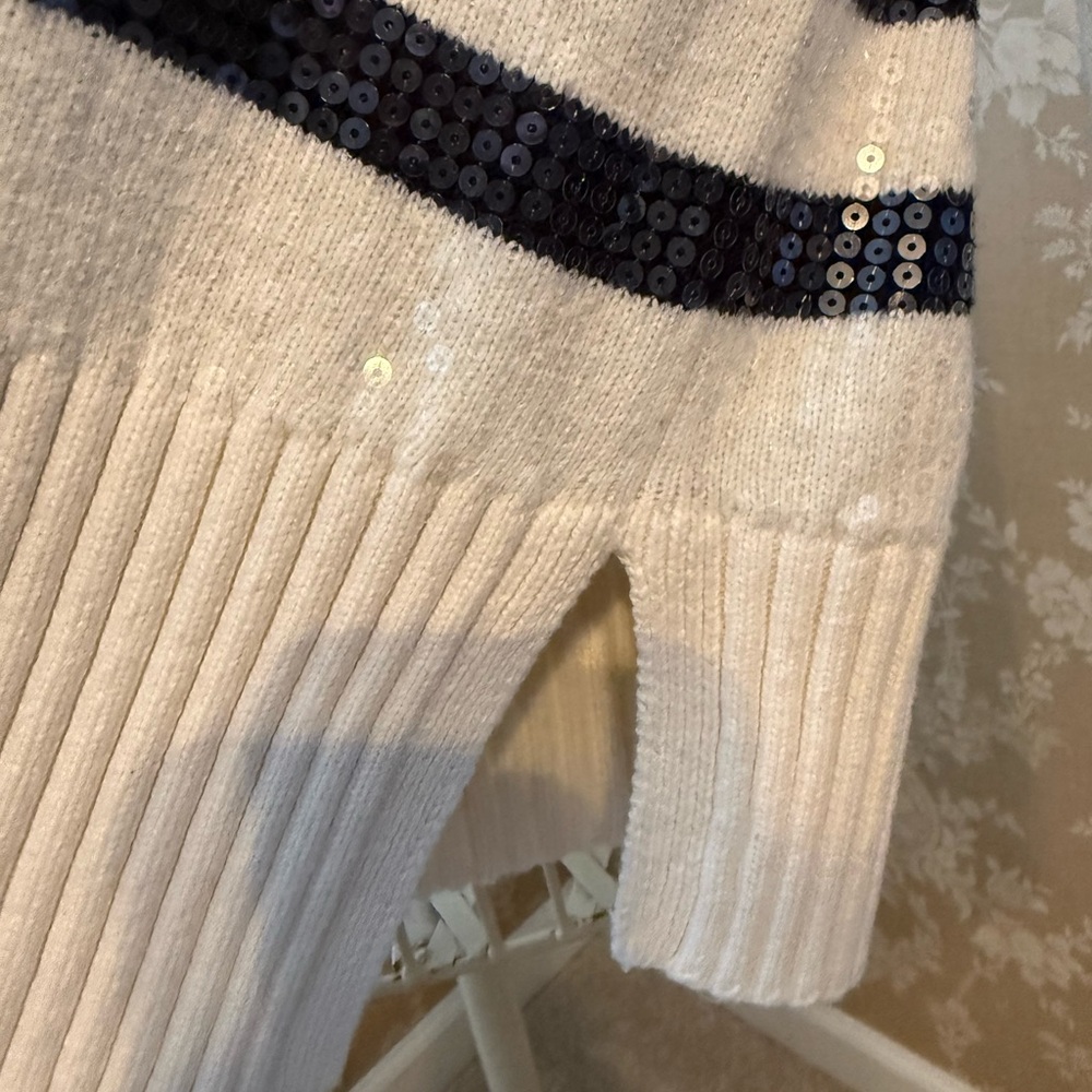 Talbots Cream and navy Striped Sequin Sweater - Picture 10 of 12